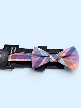 Tommy Hilfiger men’s 100% silk bowtie necktie pink periwinkle plaid preppy new